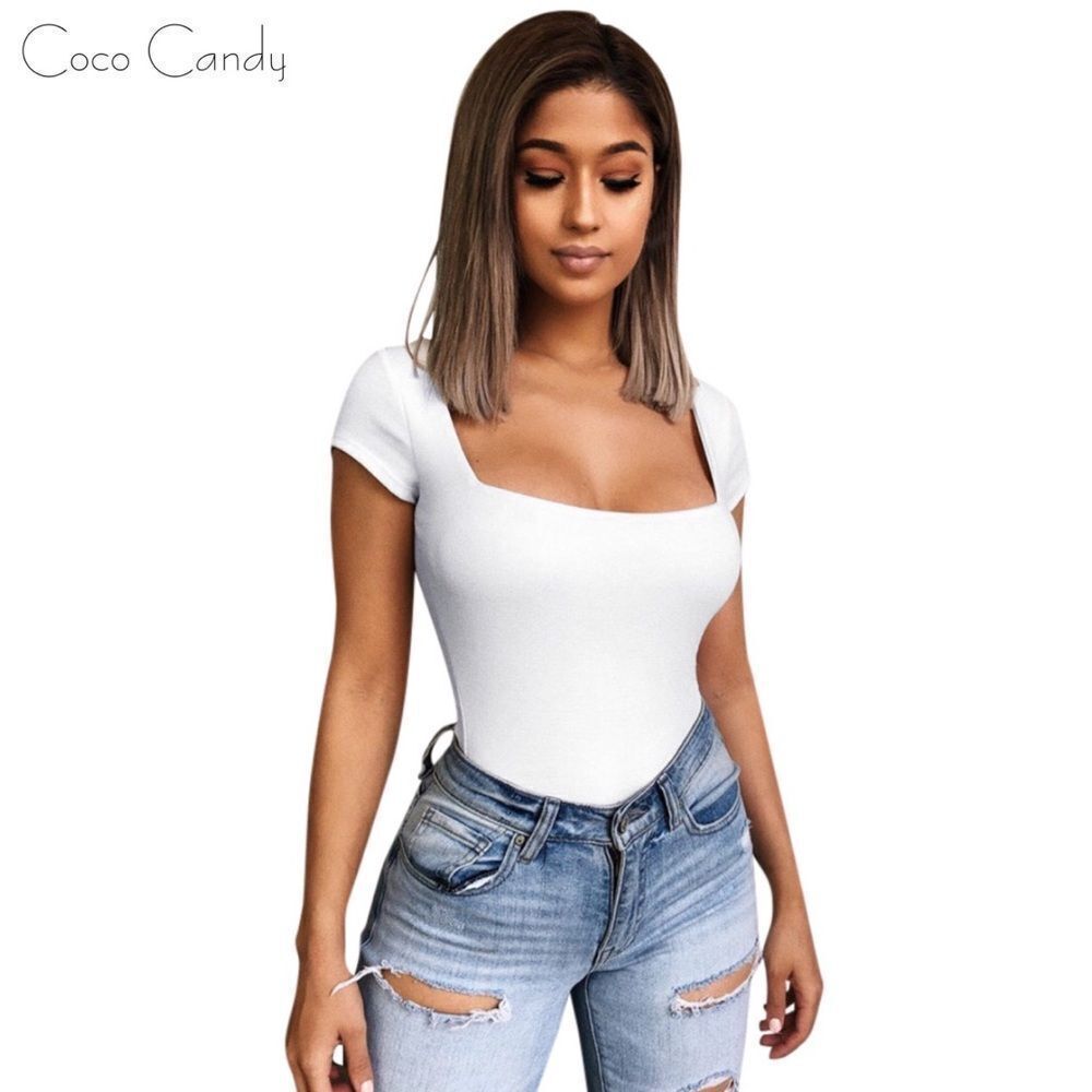 🔃Square Collar White Short Sleeve Bodysuit